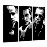 Ručne maľovaný POP Art obraz GODFATHER – 3D vizualizácia ručne maľovaného plátna na bielom pozadí. Dominantné farby: čierna, biela, sivá.