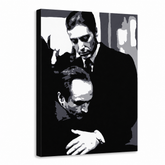 Ručne maľovaný POP Art obraz GODFATHER – 3D vizualizácia ručne maľovaného plátna na bielom pozadí. Dominantné farby: čierna, biela, sivá.