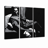 Ručne maľovaný POP Art obraz GODFATHER – 3D vizualizácia ručne maľovaného plátna na bielom pozadí. Dominantné farby: čierna, sivá, biela.