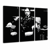 Ručne maľovaný POP Art obraz GODFATHER – 3D vizualizácia ručne maľovaného plátna na bielom pozadí. Dominantné farby: čierna, biela, sivá.