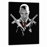 Ručne maľovaný POP Art obraz HITMAN – 3D vizualizácia ručne maľovaného plátna na bielom pozadí. Dominantné farby: čierna, červená, sivá.