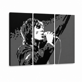 Ručne maľovaný POP Art obraz Ian Brown – 3D vizualizácia ručne maľovaného plátna na bielom pozadí. Dominantné farby: čierna, biela, sivá.