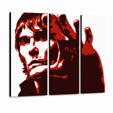 Ručne maľovaný POP Art obraz Ian Brown – 3D vizualizácia ručne maľovaného plátna na bielom pozadí. Dominantné farby: červená, čierna, biela.