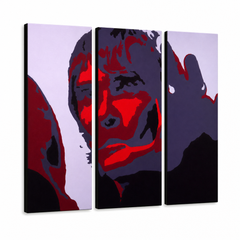 Ručne maľovaný POP Art obraz Ian Brown – 3D vizualizácia ručne maľovaného plátna na bielom pozadí. Dominantné farby: čierna, červená, sivá.