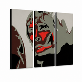 Ručne maľovaný POP Art obraz Ian Brown – 3D vizualizácia ručne maľovaného plátna na bielom pozadí. Dominantné farby: čierna, červená, sivá, hnedá, biela.