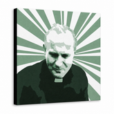 Ručne maľovaný POP Art obraz JÁN PAVOL II. – 3D vizualizácia ručne maľovaného plátna na bielom pozadí. Dominantné farby: zelená, biela, čierna.