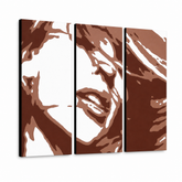 Ručne maľovaný POP Art obraz Kylie Minogue – 3D vizualizácia ručne maľovaného plátna na bielom pozadí. Dominantné farby: hnedá, biela, oranžová.