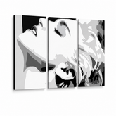 Ručne maľovaný POP Art obraz MADONNA – 3D vizualizácia ručne maľovaného plátna na bielom pozadí. Dominantné farby: bielá, čierna, šedá.
