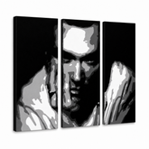 Ručne maľovaný POP Art obraz Morrisey – 3D vizualizácia ručne maľovaného plátna na bielom pozadí. Dominantné farby: čierna, biela, sivá.