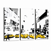 Ručne maľovaný POP Art obraz NEW YORK – 3D vizualizácia ručne maľovaného plátna na bielom pozadí. Dominantné farby: žltá, čierna, biela.