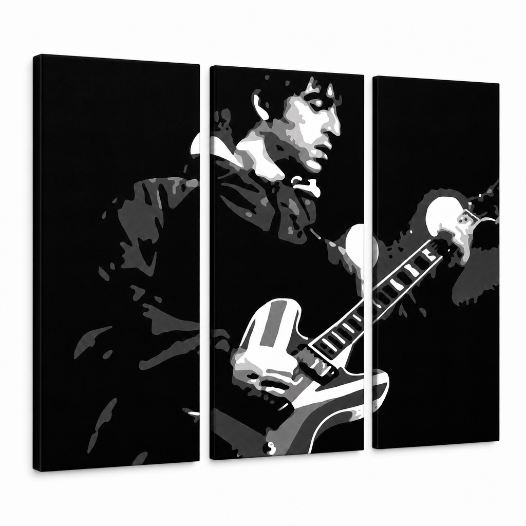 Ručne maľovaný POP Art obraz Oasis – 3D vizualizácia ručne maľovaného plátna na bielom pozadí. Dominantné farby: čierna, sivá, biela, strieborná.