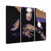 Ručne maľovaný POP Art obraz Ozzy Osbourne – 3D vizualizácia ručne maľovaného plátna na bielom pozadí. Dominantné farby: čierna, fialová, hnedá, biela, modrá.