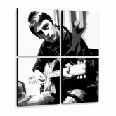 Ručne maľovaný POP Art obraz Paul Weller – 3D vizualizácia ručne maľovaného plátna na bielom pozadí. Dominantné farby: čierna, biela, sivá.
