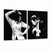 Ručne maľovaný POP Art obraz Pulp Fiction – 3D vizualizácia ručne maľovaného plátna na bielom pozadí. Dominantné farby: čierna, biela, šedá.