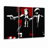Ručne maľovaný POP Art obraz Pulp Fiction – 3D vizualizácia ručne maľovaného plátna na bielom pozadí. Dominantné farby: čierna, červená, biela.