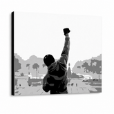 Ručne maľovaný POP Art obraz ROCKY – 3D vizualizácia ručne maľovaného plátna na bielom pozadí. Dominantné farby: čierna, biela, sivá.