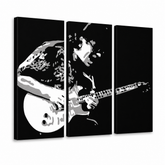 Ručne maľovaný POP Art obraz Santana – 3D vizualizácia ručne maľovaného plátna na bielom pozadí. Dominantné farby: čierna, biela, sivá.
