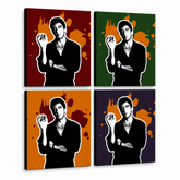 Ručne maľovaný POP Art obraz Scarface - AL PACINO – 3D vizualizácia ručne maľovaného plátna na bielom pozadí. Dominantné farby: čierna, oranžová, červená, zelená, fialová.