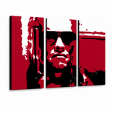Ručne maľovaný POP Art obraz TERMINATOR – 3D vizualizácia ručne maľovaného plátna na bielom pozadí. Dominantné farby: červená, čierna, sivá.