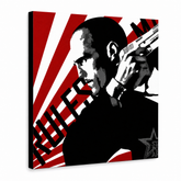 Ručne maľovaný POP Art obraz THE TRANSPORTER – KURIÉR – 3D vizualizácia ručne maľovaného plátna na bielom pozadí. Dominantné farby: červená, čierna, biela.
