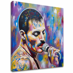 Obraz Freddie Mercury – painterly pop-art portrét, 3D canvas gallery-wrap ručne dotvorený akrylom
