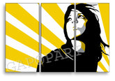 Pop art obraz na plátne s motívom Woman in SUN, mapa, príroda v modro-ružových odtieňoch, odvážna atmosféra, krása a popkultúra, vhodný do kancelárie – hlavný