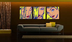 Pop art obraz s motívom LICHTENSTEIN v modro-červených odtieňoch | Ručne maľovaný POP Art obraz LICHTENSTEIN, krása a ikonografia – náhľad