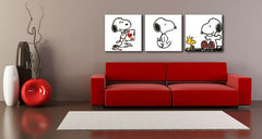 Ručne maľovaný obraz s motívom SNOOPY, vták v bielo-čiernych odtieňoch | Ručne maľovaný POP Art obraz SNOOPY, láska a detstvo – náhľad