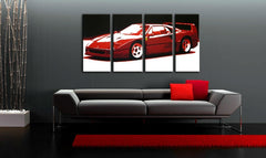 Pop art obraz na plátne s motívom FERRARI F40 4 dielny fer, automobil, príroda v bielo-červených odtieňoch zavesený v interiéri obývačky, luxusný dojem – interiér