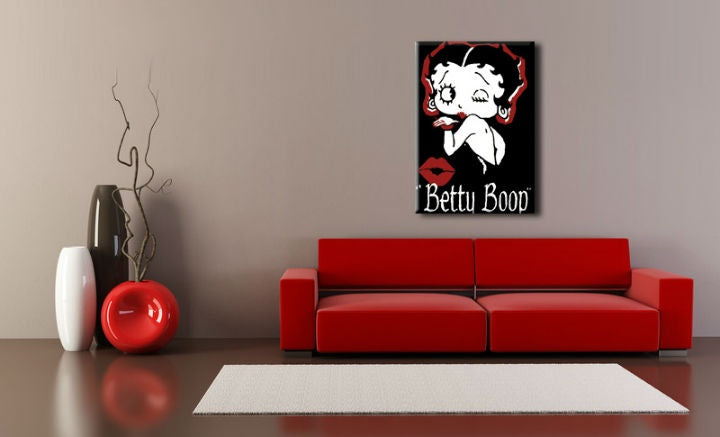 Pop art obraz s motívom Betty Boop, detský motív v bielo-červených odtieňoch | Ručne maľovaný POP Art obraz Betty Boop, romantika a ikonografia – náhľad