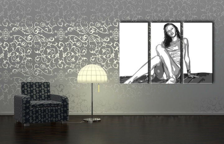 Pop art obraz s motívom Kate Moss, príroda v bielo-čiernych odtieňoch | Ručne maľovaný POP Art obraz Kate Moss, krása – náhľad