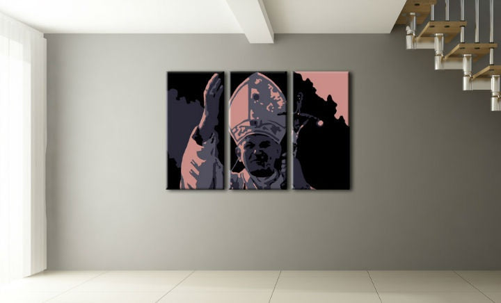 Pop art obraz s motívom JÁN PAVOL II., náboženský motív v ružovo-sivých odtieňoch | Ručne maľovaný POP Art obraz JÁN PAVOL II. – náhľad