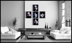 Pop art obraz na plátne s motívom Pink Floyd 4 dielny pf, príroda v bielo-modrých odtieňoch zavesený v interiéri kancelárie, hudobná história – interiér