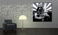 Ručne maľovaný obraz na plátne v čierno-bielych odtieňoch | Ru��ne maľovaný POP Art obraz STAR WARS, popkultúra a ikonografia – náhľad