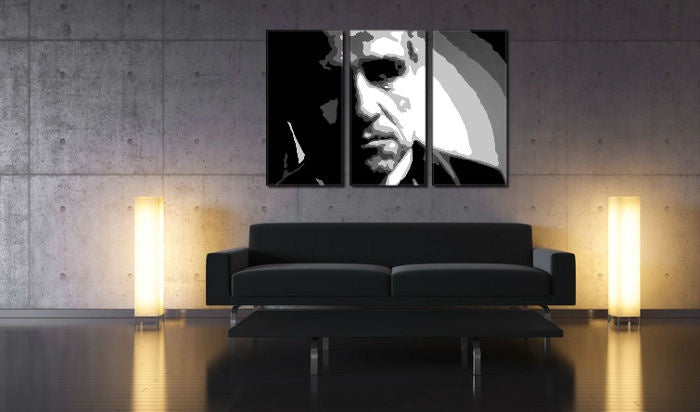 Ručne maľovaný obraz s motívom Marlon Brando v čierno-bielych odtieňoch | Ručne maľovaný POP Art obraz Marlon Brando, sila a moc a ikonografia – náhľad