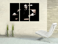 Pop art obraz s motívom GODFATHER, muž v obleku, automobil v čiernych odtieňoch | Ručne maľovaný POP Art obraz GODFATHER, filmový svet a sláva – náhľad
