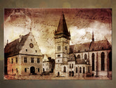 Klasický obraz na plátne s motívom architektúra, mestský motív, náboženský motív v hnedých odtieňoch, nostalgická atmosféra, vhodný do chodby – hlavný