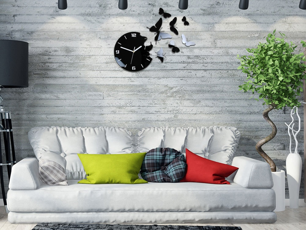 Moderné nástenné hodiny BUTTERFLIE 3D BLACK - hlavný obrázok