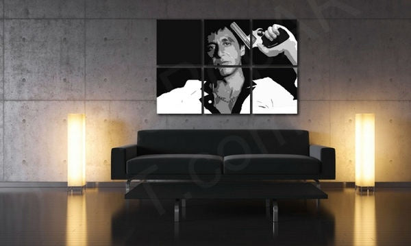 Pop art obraz s motívom Scarface - AL PACINO, príroda v bielo-čiernych odtieňoch | Ručne maľovaný POP Art obraz Scarface - AL PACINO, filmový svet a mestský život – náhľad
