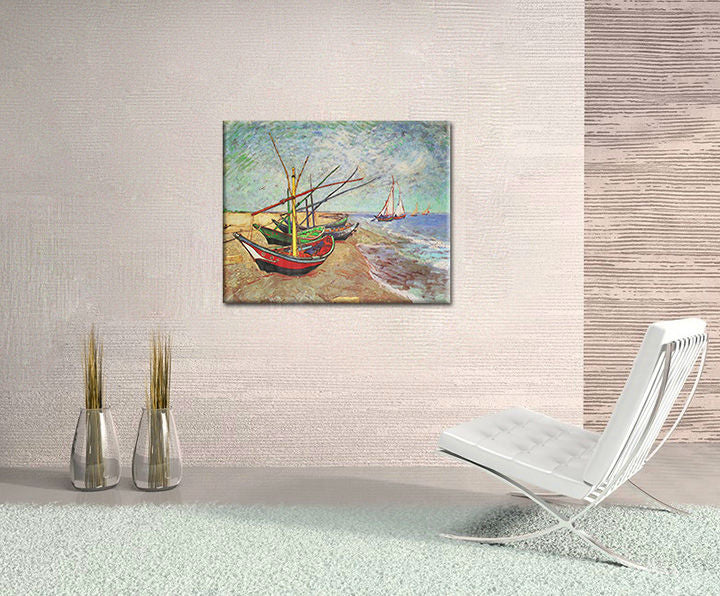 Obraz na plátne FISHING BOATS ON THE BEACH AT SAINTS-MARIES – Vincent van Gogh R | rôzne rozmery