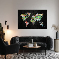 Obraz na plátne s motívom Motýlia Harmónia - Čierno-zlatý Dizajn, mapa sveta v čiernych odtieňoch, energická atmosféra | Obraz na plátne Motýlia Harmónia - Čierno-zlatý Dizajn – p..., pohľad 3