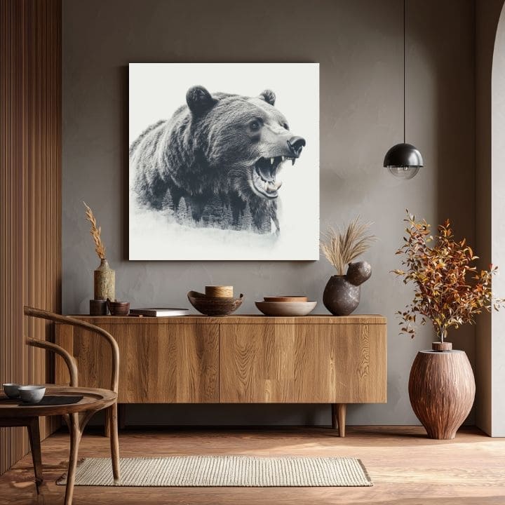 Obraz na plátne Medveď v hmle - motív lesa