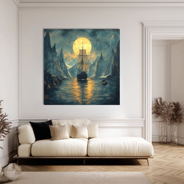 Obraz na plátne Loď pri Splne - Epická Scéna