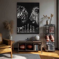 Obraz na plátne Lev a Tiger - Šachová Stratégia