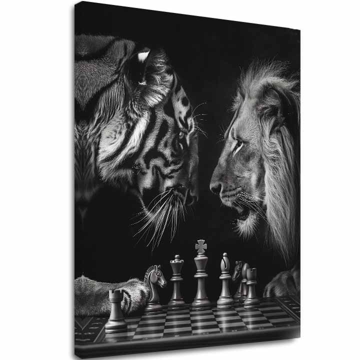 Obraz na plátne Lev a Tiger - Šachová Stratégia