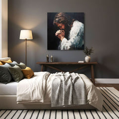 Ježiš v modlitbe | domaľovaný akrylom a zlatými plátkami