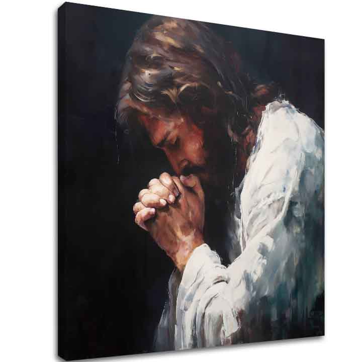 Ježiš v modlitbe | domaľovaný akrylom a zlatými plátkami
