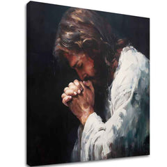 Ježiš v modlitbe | domaľovaný akrylom a zlatými plátkami