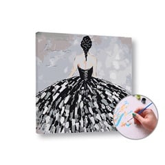 Maľovanie podľa čísel ŽENA V ČIERNYCH ŠATÁCH – stredná náročnosť | rôzne rozmery a možnosť rámovania