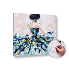 Maľovanie podľa čísel ŽENA V MODRÝCH ŠATÁCH– stredná náročnosť | rôzne rozmery a možnosť rámovania